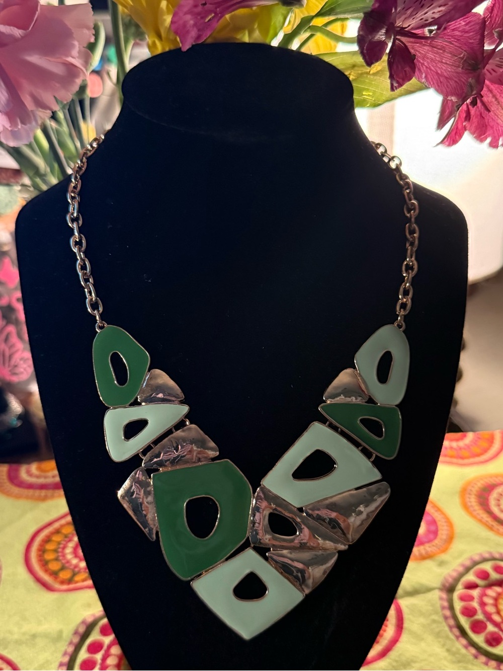 Modern Green Geometric Statement Necklace